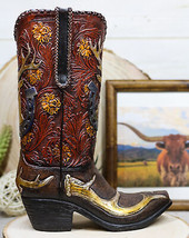 Western Deer Antlers Horseshoe Floral Scroll Cowboy Cowgirl Boot Vase Fi... - $42.99