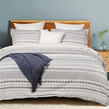 Phf 100% Cotton Jacquard Duvet Cover Set, King Size, 3 Pc. Boho, Grey And Cream - £78.28 GBP