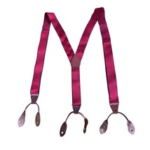 Vintage Suspenders Elastic Fabric Red with Purple Square Pattern and Tri... - £25.15 GBP