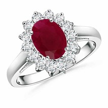 ANGARA Princess Diana Inspired Ruby Ring with Diamond Halo for Women in 14K Gold - £1,036.70 GBP