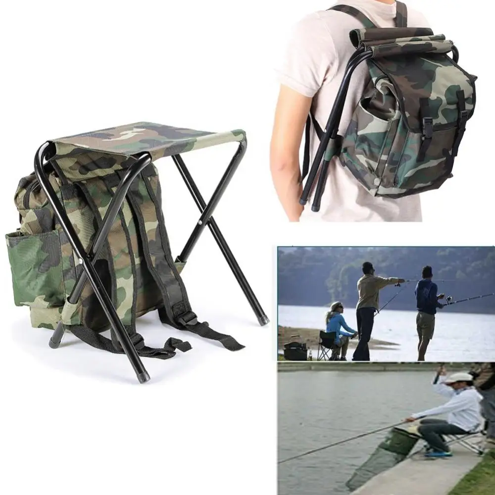 Folding Chair Portable Outdoor Camouflage Backpack Camping Fishing Accessories - £28.44 GBP