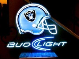New Oakland Raiders Bud Light Beer Real Glass Handmade Neon Sign 17&quot;x14&quot; - £106.06 GBP