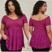 Torrid 2 Fabric Knit Crinkle Gauze Off The Shoulder Smocked Bodice Peplum Top - £23.18 GBP