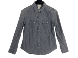 Levi&#39;s Size S Women&#39;s Gray Denim Pearl Snap Button Up Western Top Long Sleeve - £11.38 GBP