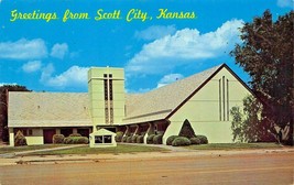 Scott City Kansas~First Methodist CHURCH~5th @ College Greetings From Postcard - £5.53 GBP
