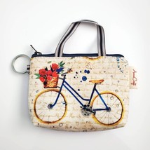 Handmade Blue Flower Basket Bicycle Canvas Mini Tote Keychain Wallet 5&quot; ... - £13.92 GBP