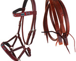 Horse Western English Leather Beaded Bitless Sidepull Bridle Reins 77RS1... - $62.36