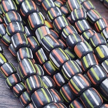 Lote 2 hebras rayas africanas antiguas cuentas de vidrio negro hebras vi... - $579.48 MXN