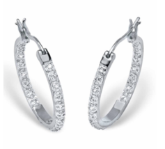ROUND DIAMOND ACCENTED HOOP EARRINGS PLATINUM STERLING SILVER - £157.31 GBP