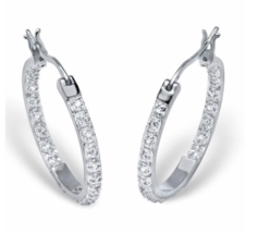 Round Diamond Accented Hoop Earrings Platinum Sterling Silver - $199.99