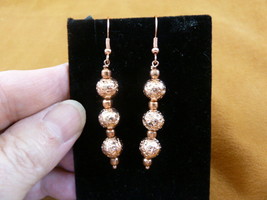 (EE700-3) 9mm crackly textured round Copper beaded dangle wire hook earrings - £15.63 GBP