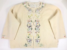 Vintage Wool Hand Beaded Cropped Cardigan 3/4 Sleeves Lined 1950s Size 38 Small - £59.70 GBP