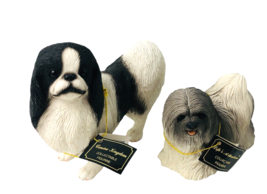 Japanese Chin Canine Kingdom &amp; Lhasa Apso Life&#39;s Addictions Figurines Vintage - £21.23 GBP