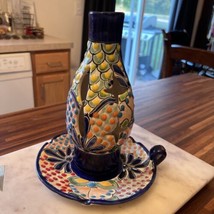Talavera Mexican Art Pottery Finger Loop Candlestick Candle Holder Hurri... - $610.97 MXN
