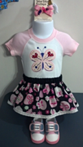 Infant Embroidered Pink Butterfly Bodysuit - Sz 6 mo - Skirt, Barrette &amp; Shoes - £21.31 GBP