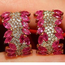 2.50CT Marquise Simulated Ruby Diamond Drop Stud Earrings 14k Gold Plated Silver - £62.06 GBP