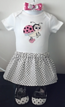 Infant Embroidered Bodysuit - Sz 6-9 mo - Pink Ladybug, Skirt, Headband &amp; Shoes - £21.19 GBP