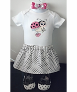 Infant Embroidered Bodysuit - Sz 6-9 mo - Pink Ladybug, Skirt, Headband ... - $36.85 CAD