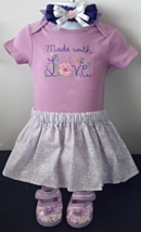 Infant Embroidered Bodysuit - Sz 6-9 mo- Made With Love, Skirt, Headband... - £21.49 GBP