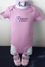 Infant Lavender Bodysuit - Sz 3-6 mo - Princess in Training + Headband &amp; Shoes - £15.76 GBP