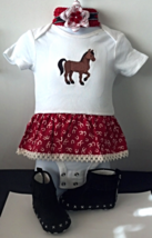 Infant Embroidered Western Horse Bodysuit Sz 6-9 mo, Headband &amp; Fringe M... - £23.55 GBP