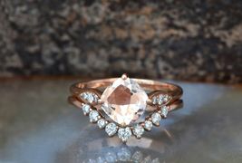 1.40Ct Round Cut Morganite Halo Wedding Engagement Ring Set14K Rose Gold Finish - £73.84 GBP