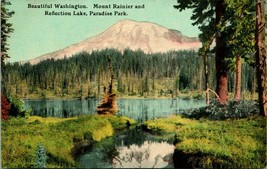 Beautiful Washington Mt Rainier Reflection Lake Paradise Park DB Postcard T15 - £3.91 GBP