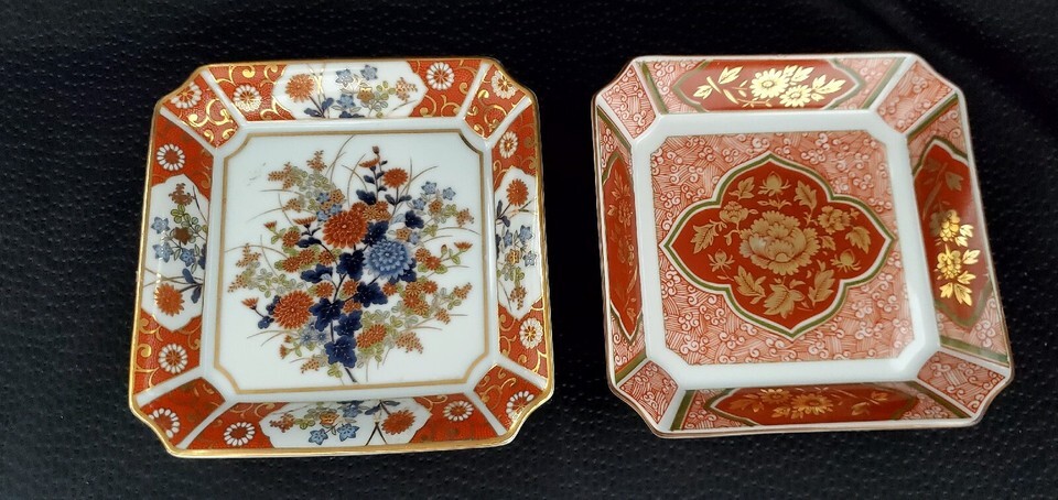 2 Vtg  Gorgeous Japanese Imari, Enamel Floral Square Bowl Trinket Dish 6... - $34.96
