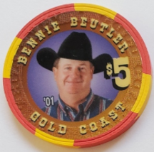 Las Vegas Rodeo Legend Bernie Beutler &#39;01Gold Coast $5 Casino Poker Chip - £15.58 GBP