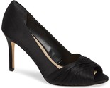 Nina Women Peep Toe Pump Heels Rhiyana Size US 8.5M Black Luster Satin - $37.62