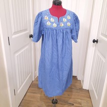 Go Softly Patio Dress sz Petite MEDIUM PM Denim embroidery sailboat boats summer - £33.45 GBP