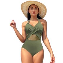 Retro Mesh Swim Wear for Women Sexy Push Up Swimwear Vintage Monokinis Halter On - $32.19