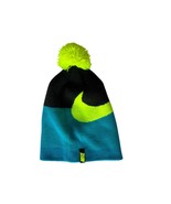 Nike Youth Pom Beanie Hat Blue Black Neon Green Swoosh Winter Knit - €15,40 EUR