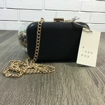 A New Day Hard Case Clutch Purse Black Gold Trim Removable Crossbody Chain NEW - £11.87 GBP