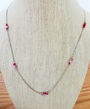 Vintage silver tone chain necklace with purple satellite beads - £9.59 GBP