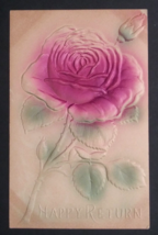 Happy Return Flower Rose Embossed Airbrushed BL &amp; Co Antique Postcard c1910s - £6.44 GBP