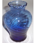 Vintage Swirl Pattern Ruffled Top Cobalt Blue Glass Vase  - £41.79 GBP