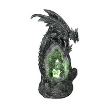 Silver Black Two Headed Dragon On LED Geode Crystal Stone Statue - £23.77 GBP