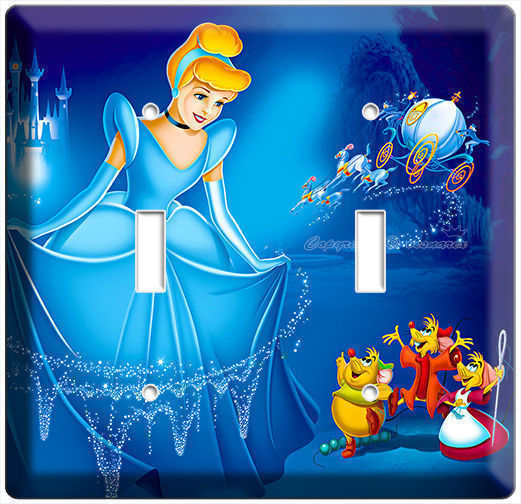PRINCESS CINDERELLA DOUBLE LIGHT SWITCH WALL PLATE GIRLS PLAY ROOM BEDROOM DECOR