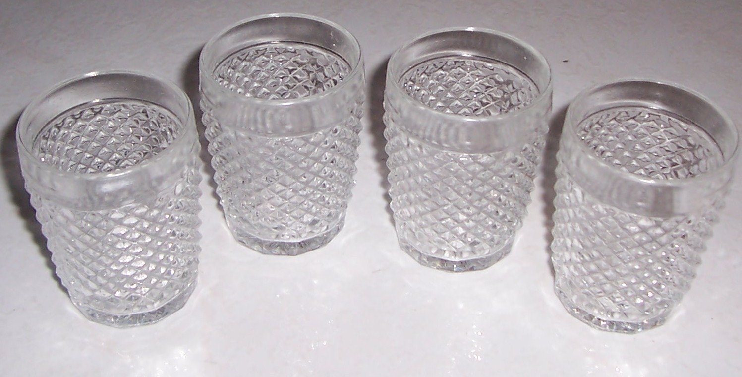 (4) Anchor Hocking Pressed Glass checkered Design Mini Juice Glasses - $39.99