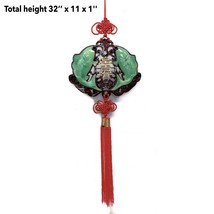 Vintage Asian Lucky Wall Hanging Feng Shui Koi Fish Resin Faux Jade Wood Tassel - £38.90 GBP