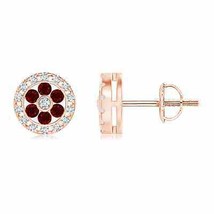 Natural Ruby Round Stud Earrings with Diamond in 14K Gold (Grade-AAAA , 1.5MM) - £647.07 GBP