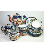 Japan Geisha Tea Set Creamer Sugar Tea Pot 6 Cups &amp; Saucers Nippon Cobal... - £59.93 GBP