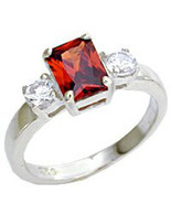 925 Sterling Silver Jan. Birthstone Ring Red Garnet CZ Ladies Sizeable - $34.97 CAD