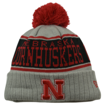 Nebraska Cornhuskers NCAA Striped Pom Pom Winter Knit Hat beanie by New Era - £17.78 GBP