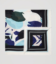 Ann Taylor LOFT Scarf Square Floral Abstract Blue White Green Fringe 50&quot; x 50&quot; - £15.81 GBP
