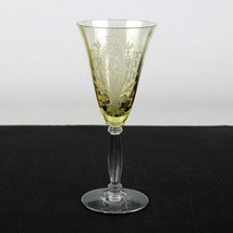 Tiffin La Fleure Etched Mandarin Yellow Wine Glass, Vintage c1931 Elegant 3oz 6&quot; - £31.51 GBP