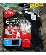 Hanes ~ 6-Pair Mens Ankle Cushioned Black Polyester Blend ~ Size 12-14 - $25.71 CAD