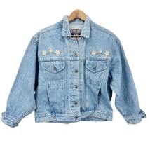 VTG Point Zero Womens XL Jeans Denim Jacket Embroidered Floral Trucker Boho - £30.79 GBP