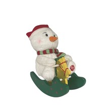 Skribbles Russ Plush Snowman on Wood Rocking Horse Vintage Christmas Musical - £9.40 GBP